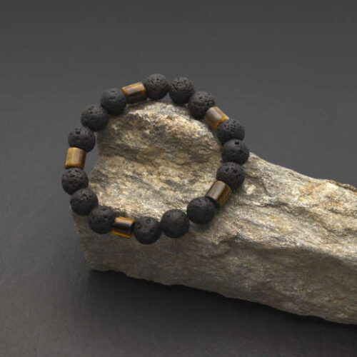 Pulsera aromática de estilo bohemio con cuentas de piedras naturales roca de lava y ojo de tigre Echeide